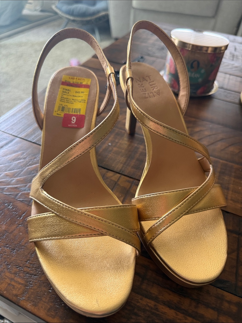 Naturalizer Gold Metallic Strappy Heels Size 9